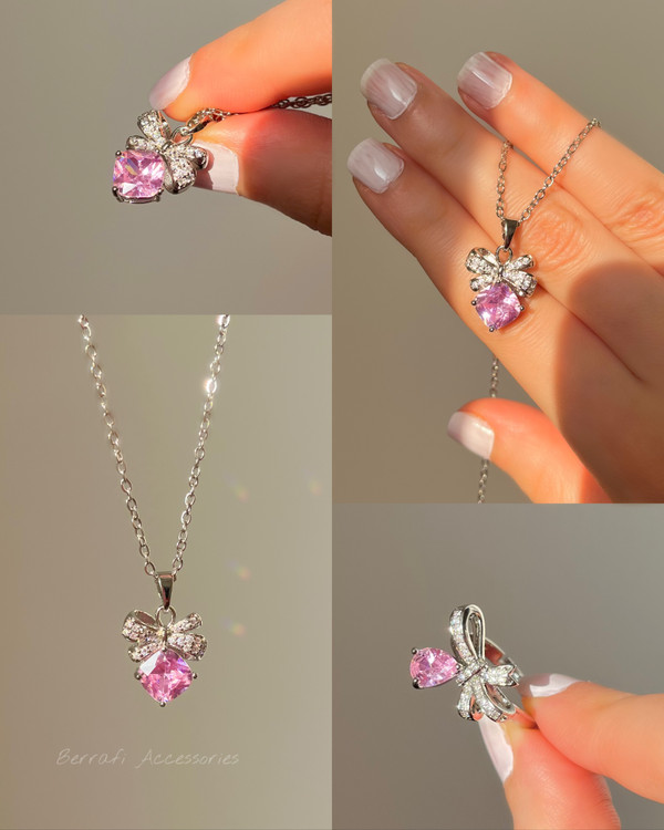 گردنبند پاپیون صورتی